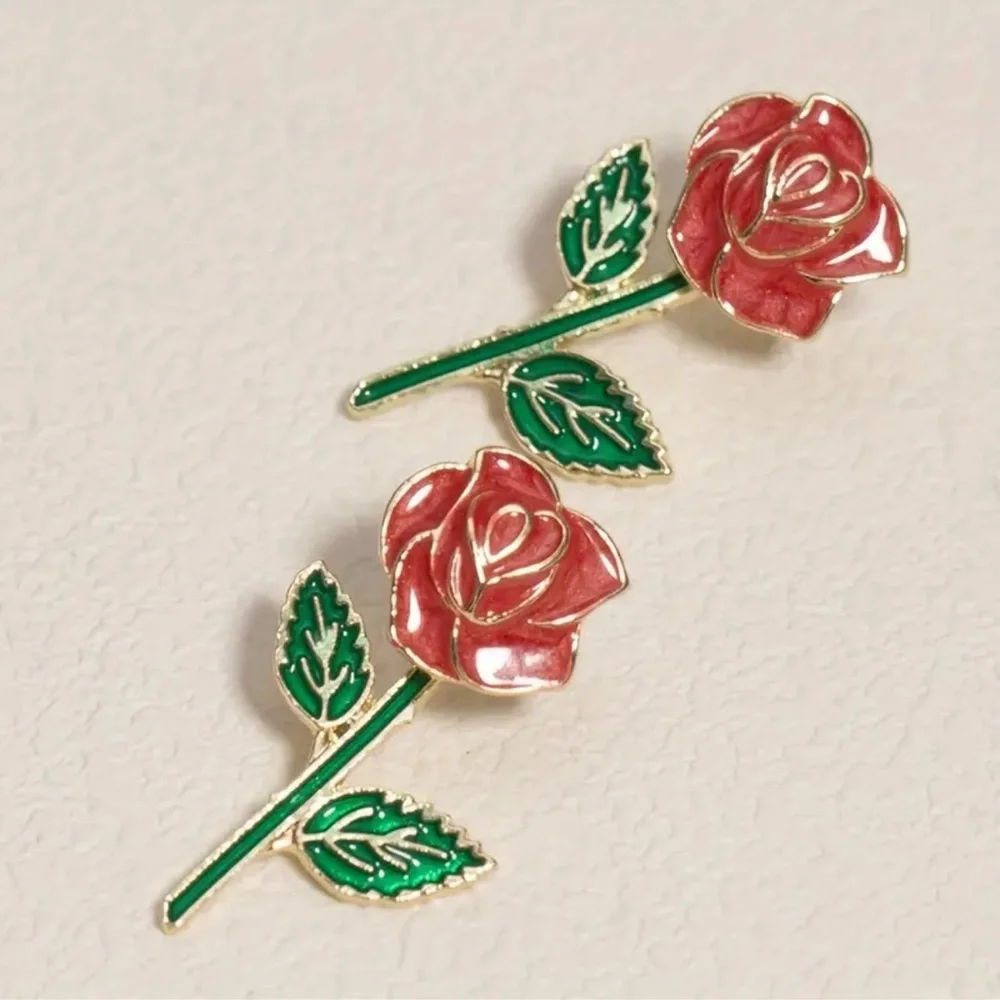Red Rose Earrings, Beauty and The Beast Red Rose Belle Earrings